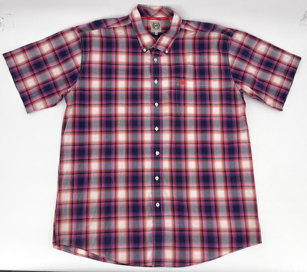 Cinch Shirt Mens Extra Large Multicolor Plaid Button Down Western Short Sleeve